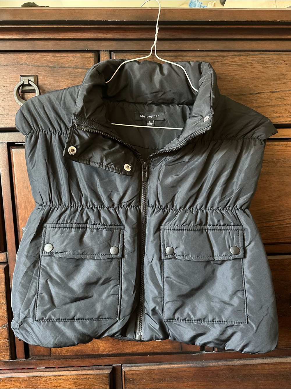 Blu Pepper Black Cropped Puffer Vest with Pockets